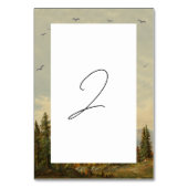 Waterverf dennenboom bos bergen bruiloft kaart (Achterkant)