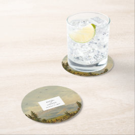 Waterverf dennenboom bos bergen bruiloft ronde kartonnen onderzetter