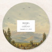 Waterverf dennenboom bos bergen bruiloft ronde kartonnen onderzetter (Voorkant)