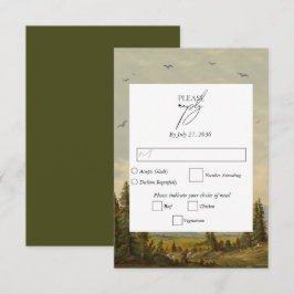 Waterverf dennenboom bos bergen bruiloft RSVP kaartje