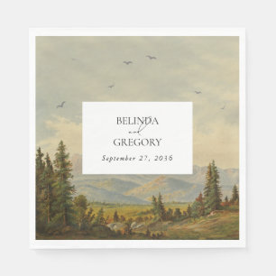 Waterverf dennenboom bos bergen bruiloft servet