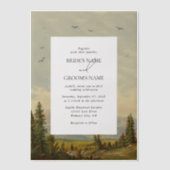 Waterverf dennenboom bos bergen bruiloft vellum uitnodigingen (Voorkant)
