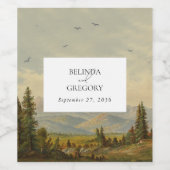 Waterverf dennenboom bos bergen bruiloft wijn etiket (Enkel label)