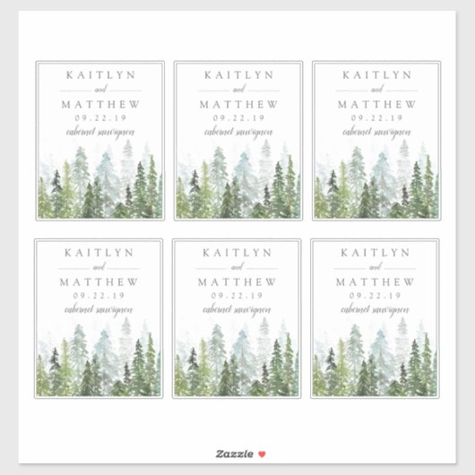 Waterverf Dennenboom Bos Bruiloft - 10 cm x 13 cm Sticker (Vel)