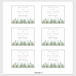 Waterverf Dennenboom Bos Bruiloft - 11,4 cm x 8,9 Sticker