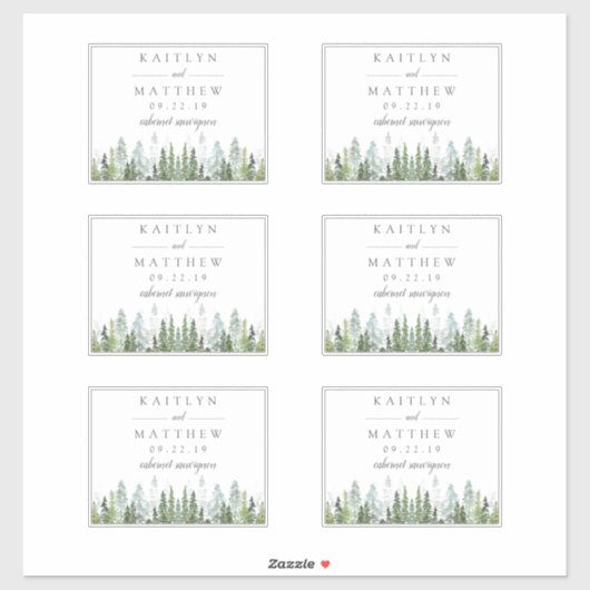 Waterverf Dennenboom Bos Bruiloft - 11,4 cm x 8,9 Sticker (Vel)