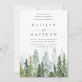 Waterverf dennenboom bos bruiloft repetitie kaart (Voorkant)