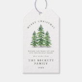 Waterverf Dennenboom Bos Kerstmis Cadeaulabel (Voorkant)