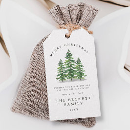 Waterverf Dennenboom Bos Kerstmis Cadeaulabel