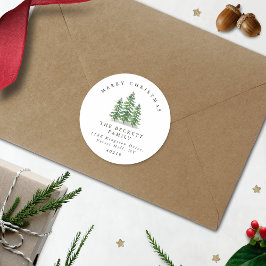 Waterverf Dennenboom Bos Kerstmis Ronde Sticker
