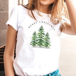 Waterverf Dennenboom Bos Kerstmis T-shirt