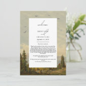 Waterverf dennenboom bos trouwroute programmakaart (Staand voorkant)