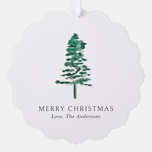 Waterverf dennenboom foto moderne kerst ornament kaart (Voorkant)