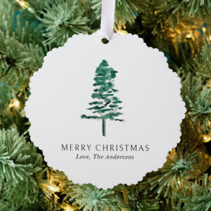 Waterverf dennenboom foto moderne kerst ornament kaart
