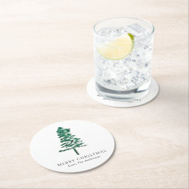 Waterverf dennenboom foto moderne kerst ronde kartonnen onderzetter