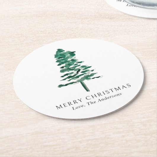 Waterverf dennenboom foto moderne kerst ronde kartonnen onderzetter (Gebogen)