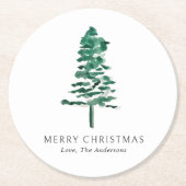 Waterverf dennenboom foto moderne kerst ronde kartonnen onderzetter (Voorkant)