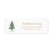 Waterverf dennenboom kerst retour adres etiket (Voorkant)