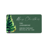 Waterverf dennenboom kerst retour adres etiket (Voorkant)
