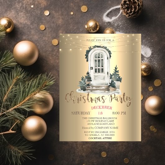 Waterverf dennenboom, voordeur kerstfeest kaart