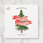 Waterverf dennenboom vrolijk kleine verjaardag bedankjes labels (Voorkant)