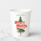 Waterverf dennenboom vrolijk kleine verjaardag papieren bekers (Achterkant)