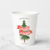 Waterverf dennenboom vrolijk kleine verjaardag papieren bekers (Voorkant)