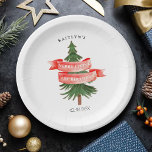 Waterverf dennenboom vrolijk kleine verjaardag papieren bordje<br><div class="desc">Vier in stijl met deze trendy verjaardagsfeestje papieren borden. Het ontwerp is gemakkelijk te personaliseren met uw eigen formulering en uw familie en vrienden zullen blij zijn als ze deze fantastische borden zien. Overeenkomende feestartikelen zijn te vinden in het collectie.</div>