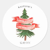 Waterverf dennenboom vrolijk kleine verjaardag ronde sticker (Voorkant)