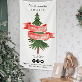 Waterverf dennenboom vrolijk kleine verjaardag spandoek