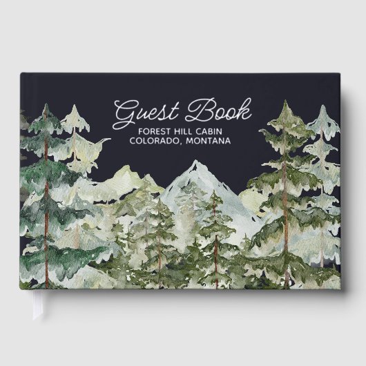 Waterverf dennenbos berg rustiek gastenboek (Voorkant)