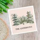 Waterverf dennenbos & berg rustiek servet