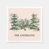 Waterverf dennenbos & berg rustiek servet (Voorkant)