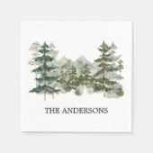 Waterverf dennenbos & berg rustiek servet (Voorkant)
