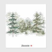 Waterverf Dennenbos Berg Rustieke Esthetiek Sticker (Vel)