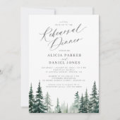 Waterverf dennenbos bruiloft repetitie diner kaart (Voorkant)