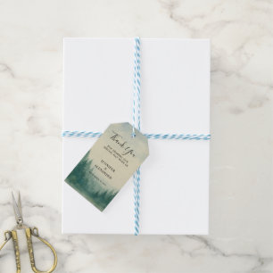 Waterverf dennenbos Dank u bruiloft Cadeaulabel