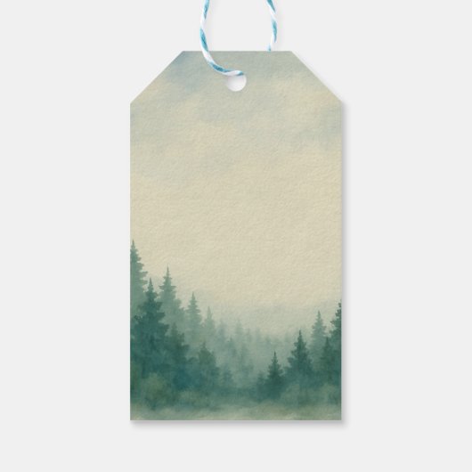 Waterverf dennenbos Dank u bruiloft Cadeaulabel (Achterkant)
