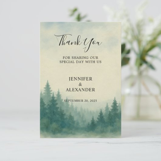 Waterverf dennenbos Dank u trouwkaart Bedankkaart (Staand voorkant)