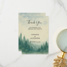Waterverf dennenbos Dank u trouwkaart Bedankkaart
