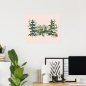 Waterverf Dennenbos en berg Esthetiek Poster (Thuiskantoor)