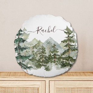 Waterverf Dennenbos en berg Esthetiek Rond Kussen