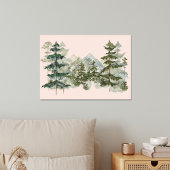 Waterverf dennenbos en berg esthetisch canvas afdruk