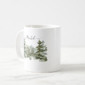 Waterverf dennenbos en berg esthetisch koffiemok (Voorkant links)