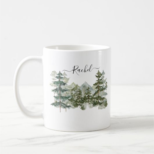 Waterverf dennenbos en berg esthetisch koffiemok (Links)