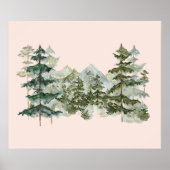 Waterverf dennenbos en berg esthetisch poster (Voorkant)