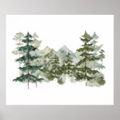 Waterverf dennenbos en berg esthetisch poster (Voorkant)