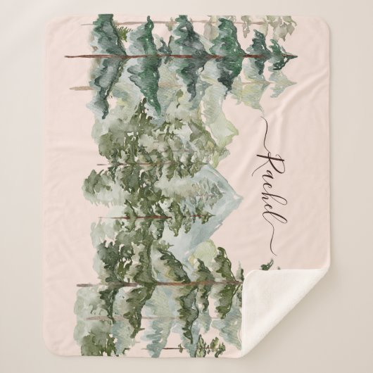 Waterverf dennenbos en berg esthetisch sherpa deken (Voorkant)