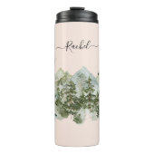 Waterverf dennenbos en berg esthetisch thermosbeker (Voorkant)