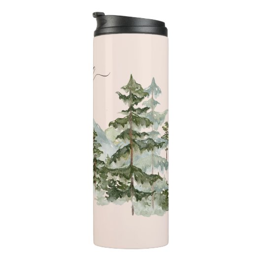 Waterverf dennenbos en berg esthetisch thermosbeker (Geroteerd rechts)